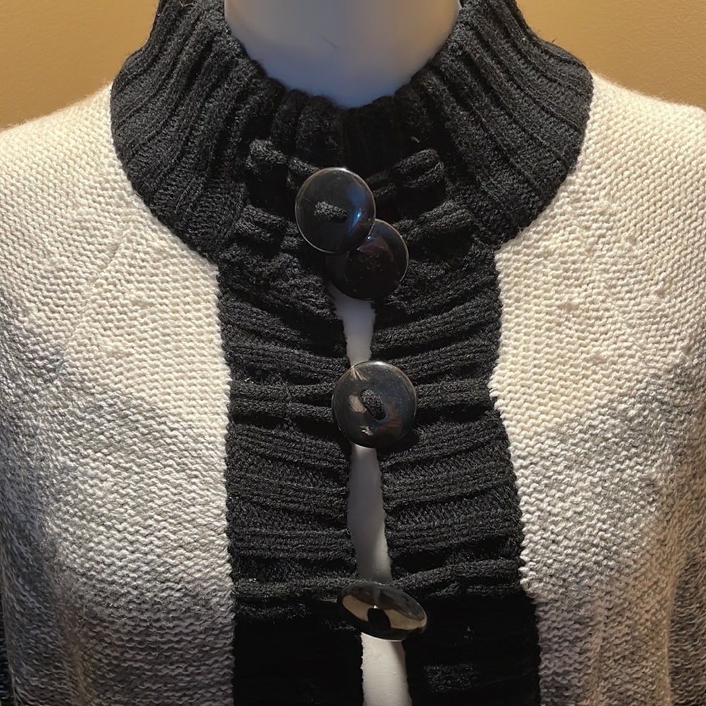 NWT Allison Brittney Large “capelet” sweater. Black and white.